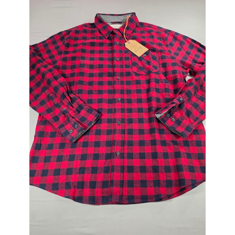 Weatherproof Vintage Mens Ruby Red Black Buffalo Plaid Flannel Shirt L 1F2185120